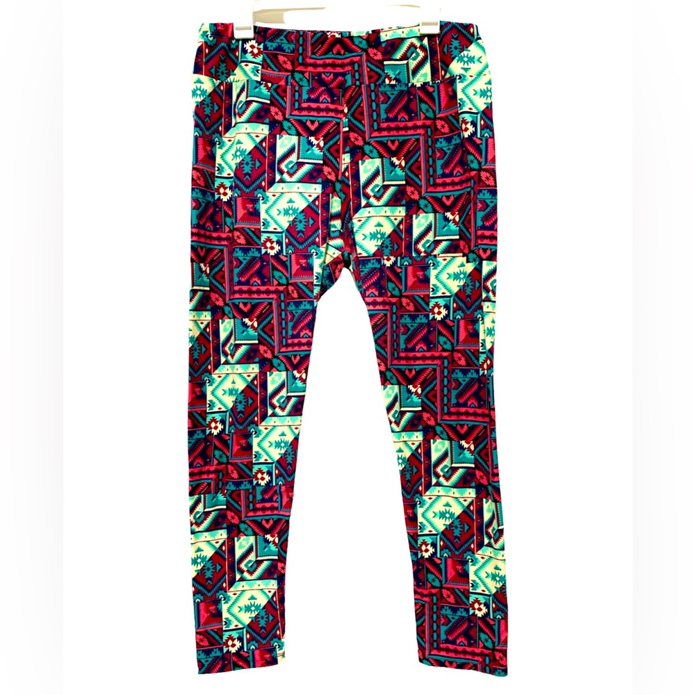 LuLaRoe TC Red Geometric Pattern Buttery Soft Leggings – Tall & Curvy (12-18)
